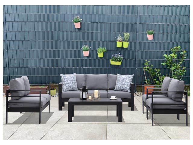 MEXO Gartenmöbel Lounge-Set »Genua«, inkl. Polster (7-sitzer, Schwarz / Dunkelgrau)