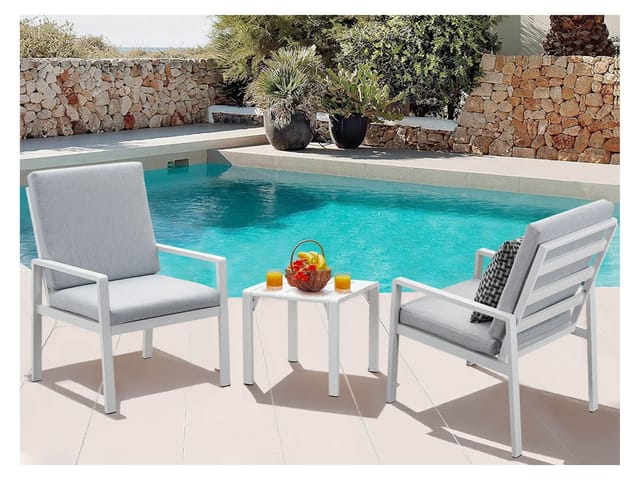 MEXO Gartenmöbel »Dining Set Rom«, inkl Polster (2-sitzer, Weiß / Hellgrau)