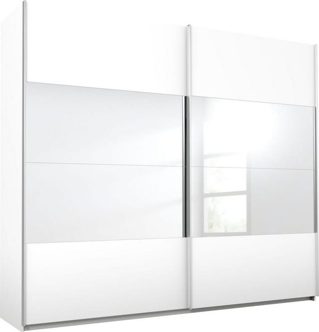 RAUCH ORANGE Quadra Schwebetürenschrank mit Spiegelelementen (Classic-Zubehör, Korpus Weiß, 271 x 230 cm)