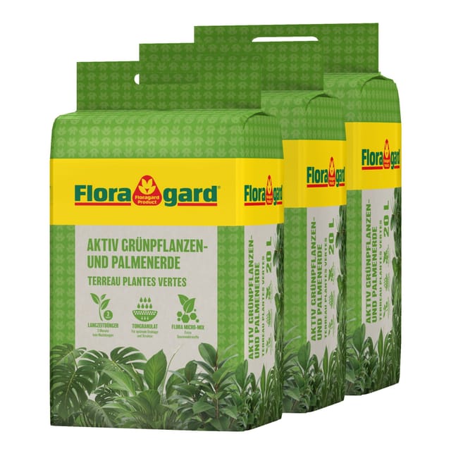 Floragard Aktiv Grünpflanzen- und Palmenerde, 3 x 20 L