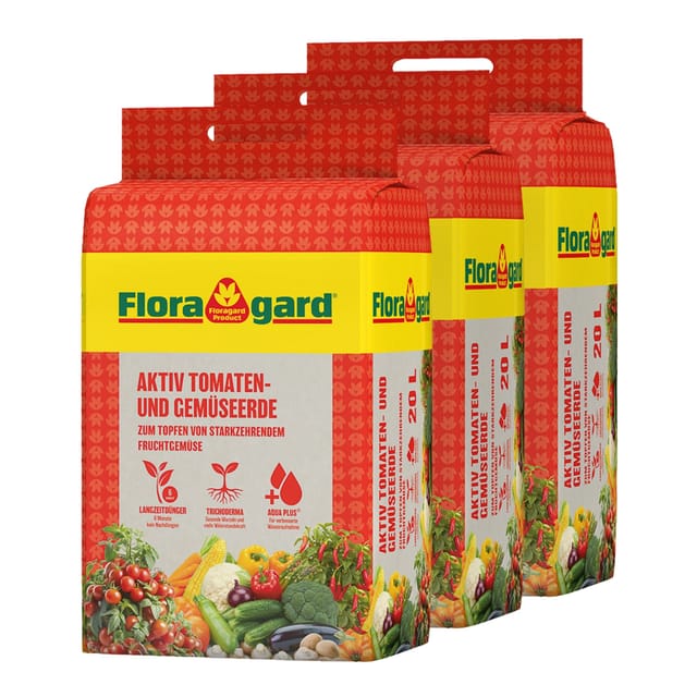 Floragard Aktiv Tomaten- und Gemüseerde, 3 x 20 L