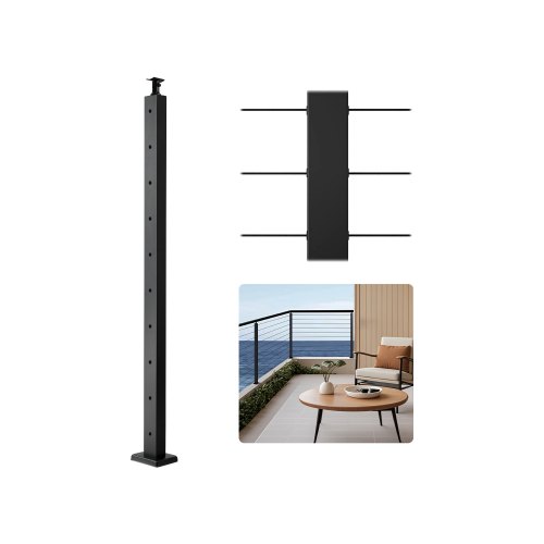 VEVOR Kabelgeländerpfosten, 914x50,8x50,8 mm, Kabel-Treppengeländerpfosten, vorgebohrte horizontale Löcher, Edelstahl SUS304, für Handlauf, Balustrade, schwarz, 1JZLGZXHS9148RVYS001V0