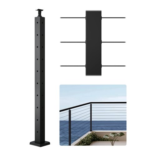 VEVOR Kabelgeländerpfosten, 914 x 50,8 x 50,8 mm, Kabel-Treppengeländerpfosten mit vorgebohrten Löchern L, SUS304 Edelstahl, für Handlauf, Balustraden, Schwarz, 1JZLGZXHS914ZPBNY001V0
