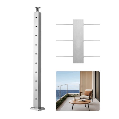 VEVOR Kabelgeländerpfosten, 91 x 2,5 x 5 cm, 1 Packung, Edelstahl-Kabel-Treppengeländerpfosten, vorgebohrte Pfosten mit Montagehalterung, Geländerpfosten, Silber, 1JZLGZXYS914I4BDB001V0