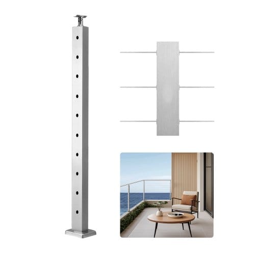 VEVOR Kabelgeländerpfosten, 91 x 2,5 x 5 cm, 1 Packung, Edelstahl-Kabel-Treppengeländerpfosten, vorgebohrte Pfosten mit Montagehalterung, Geländerpfosten, Silber, 1JZLGZXYS914I4BDB001V0