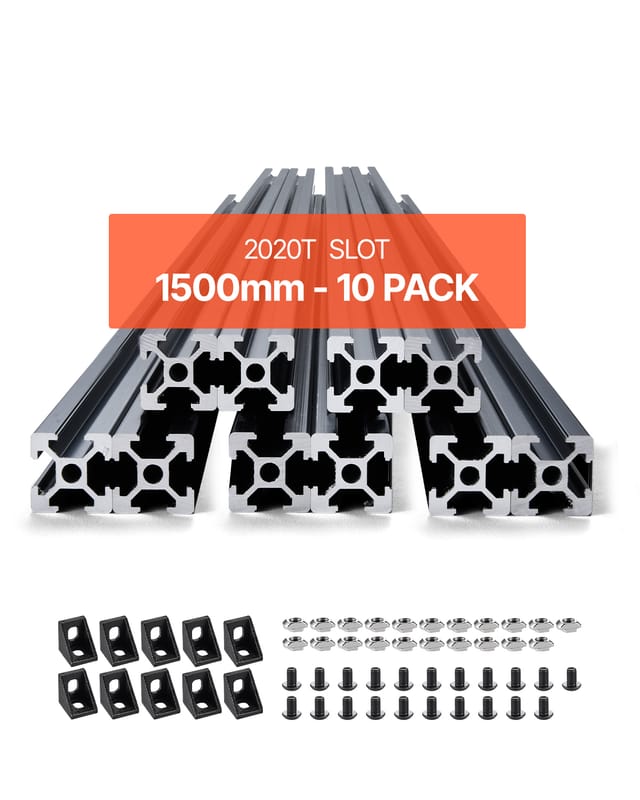 VEVOR 10er Set Aluprofil 1500 mm T-Nut 2020 Aluminium-Strangpressprofil, eloxierte Linearschiene nach europäischem Standard, Nutenprofil für 3D-Drucker, CNC-Maschine DIY, Lasergravur, Schwarz