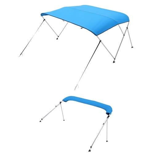 VEVOR Bimini Top Bootsabdeckung Sonnenverdeck (3 Bögen) aus 600D Polyester mit Rahmen aus Aluminiumlegierung, wasserdichte Sonnenschutz-Bootsmarkise mit Aufbewahrungstasche, 137-152 cm (B) Blau
