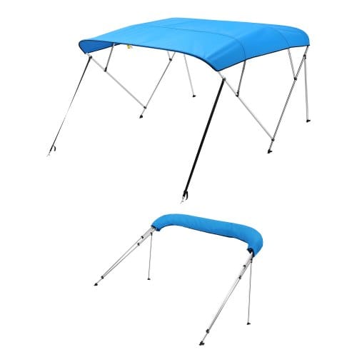 VEVOR Bimini Top Bootsabdeckung Sonnenverdeck (4 Bögen) aus 600D Polyester mit Rahmen aus Aluminiumlegierung, wasserdichte Sonnenschutz-Bootsmarkise mit Aufbewahrungstasche, 185-198 cm (B) Blau
