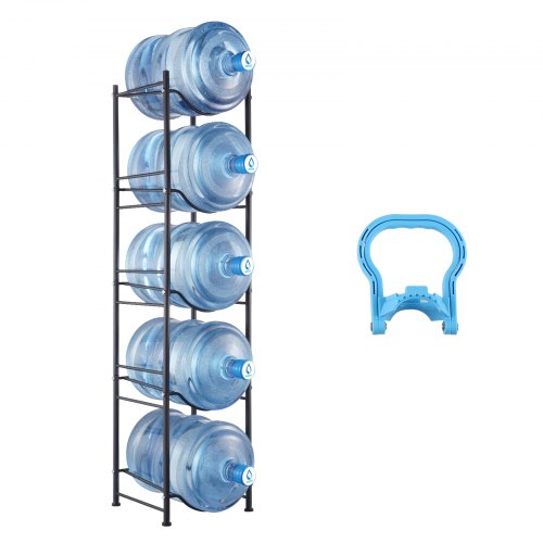 VEVOR Wasserkrughalter mit 5 Ebenen, 5-Gallonen-Wasserflaschenhalter, einreihiges Wasserflaschenregal für 5 Flaschen, robustes Wasserkrugregal für Küche, Büro, Wohnzimmer, schwarz
