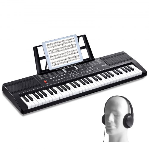 VEVOR Digitales Klavier mit 61 Tasten, 200 Töne, 200 Rhythmen, tragbares elektrisches Klavier-Keyboard-Kit mit 60 Demo-Songs, integrierten Doppellautsprechern, Kopfhörern, Mikrofon, Klavieraufklebern für Anfänger