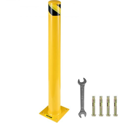 VEVOR Sicherheitspoller, 121,9 x 11,4 cm, Sicherheitsbarriere, Poller, 11,4 cm Außendurchmesser, 121,9 cm Höhe, Gelbe pulverbeschichtete Rohrstahl-Sicherheitsbarriere
