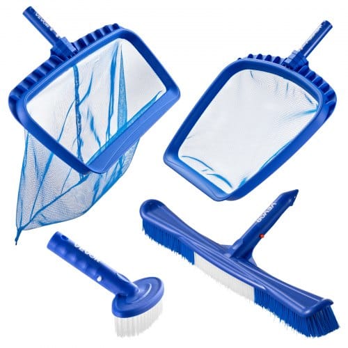 VEVOR Reinigungsset für Pools inkl. 2 abnehmbaren Bürstenköpfen (51/14 cm) & 2 Pool-Skimmernetzen, Reinigungswerkzeugset für eingebaute/oberirdische Pools für Blätter, feines Netz, keine Stangen