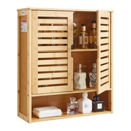 VEVOR Badezimmer Wandschrank Medizinschrank mit 2 Türen & verstellbaren Regalen, Aufbewahrungsschrank über der Toilette zur Wandmontage, Hängeschrank mit offener Trennwand für Küche, Toilette