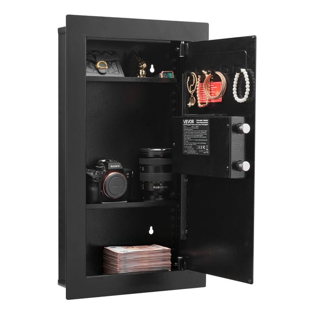 Vevor Wandsafe Wandtresor Mit Passwort & Schlüssel, Einbaugehäuse Aus Kaltgewalztem Stahl Q235 Mit Verstellbaren Ablagen & Led-beleuchtung, Schranksafe Einbausafe Für Geld Schmuck Reisepass