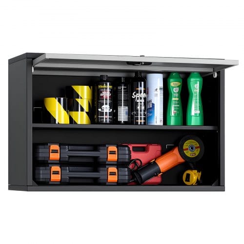 VEVOR Hängeschrank Werkstatt, 770x305x500 mm, Werkzeugschrank mit hochklappbarer Tür & Regal, 108,86 kg Tragkraft, Wandhängeschrank, geeignet für Garage, Keller, Küche, Lager, Montage erforderlich