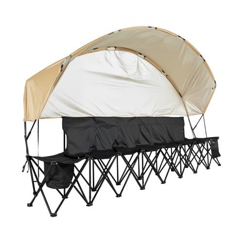 VEVOR tragbare Mannschaftsbank Sitzbank Campingbank (6 Personen) mit Seitentaschen & Tragetasche & Sonnenschutzdach, Klappbank mit Rückenlehne, Seitenbank für Fußball Baseball Outdoor Schwarz