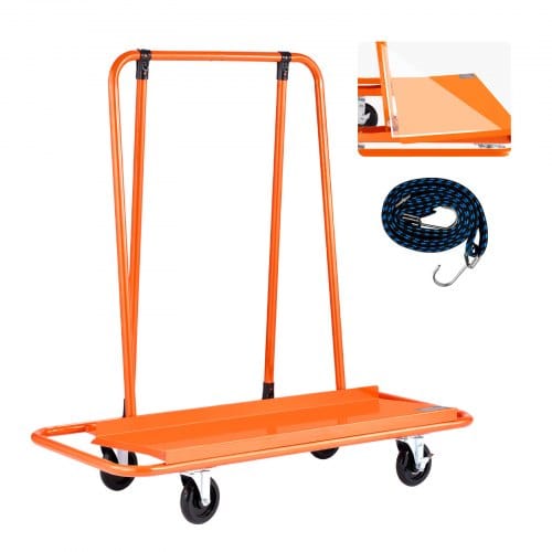 VEVOR Plattenwagen, 816 kg Tragkraft, Transportwagen mit 4 Lenkrollen, Paneelwagen, Plattenkarren mit Spanngurt, Transporthilfe für Sperrholz, Gipskarton, Glas, Orange, 1150x555x1180 mm