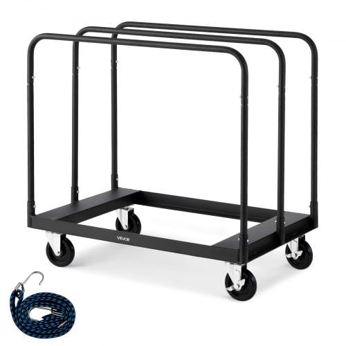 VEVOR Plattenwagen, 816 kg, Transportwagen mit 360° Lenkrollen, Plattenkarre mit Zurrgurt & 3 seitlichen Handläufen, Plattenroller, Transporthilfe für Fabrik, Lager, Garage, Schwarz, 955x610x935 mm