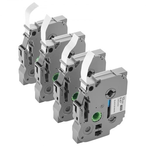 VEVOR Schriftband, 4er-Pack, 12 mm, Schwarz auf Weiß, kompatibel mit verschiedenen Arten von Brother P-Touch-Etikettierern, PT-1230PC, PT-1280, PT-D200, PT-P400, Ersatz für TZe-231