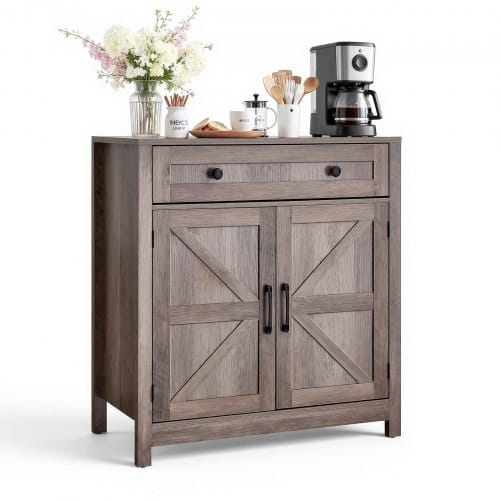 VEVOR Küchenschrank, Sideboard mit Schublade & 2 Scheunentüren, Buffetschrank für Wohnzimmer, Esszimmer Eingangsbereich, Flur, Küche, 75x37,5x80 cm, Landhausstil, Grau
