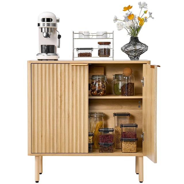 Vevor Sideboard Küchenschrank Mit 2 Ablageflächen, Buffetschrank Im Mittelalterlichen Stil Für Wohnzimmer Eingangsbereich Küche, Aufbewahrungsschrank 80 X 37,5 X 80 Cm Eiche Küchenbuffet