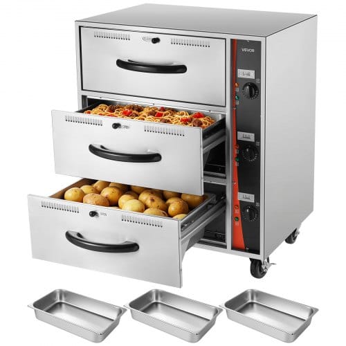 VEVOR kommerzieller elektrischer Schubladenwärmer, Speisenwärmer aus Edelstahl mit 3 Schubladen, großer Temperaturbereich von 30–85 °C, für Restaurants, Hotelbuffets und Bäckereien
