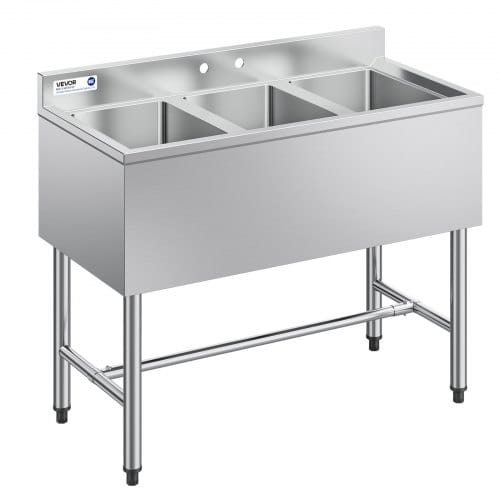 VEVOR Spülbecken mit 3 Becken & Spritzschutz & Effizientem Abfluss, Küchenspüle (978 x 470 x 838 mm), Küchenspüle für Restaurants Imbisswagen Privaten Gebrauch, Edelstahlspüle