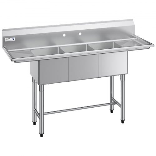 VEVOR Spülbecken mit 3 Becken & 2 Abtropfflächen & Spritzschutz, Küchenspüle (1678 x 558 x 1097 mm), Küchenspüle für Restaurants Imbisswagen Privaten Gebrauch, Edelstahlspüle