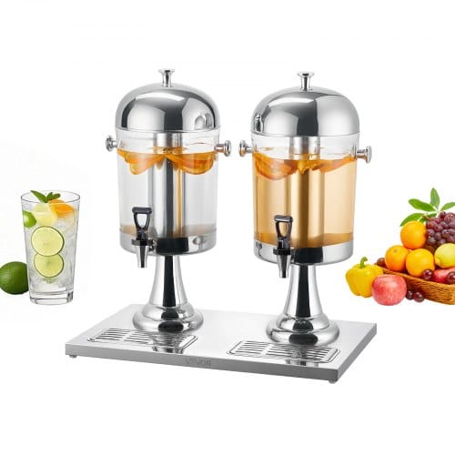 VEVOR Getränkespender (2 x 8 L) für Partys Saftspender (aus Edelstahl + Polycarbonat) mit tropfsicherem Zapfhahn & Sockel Wasserspender für Restaurants Partys, selbstgemachte Getränke Spender