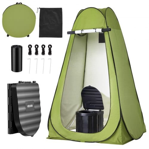 VEVOR Tragbare Campingtoilette 150 kg Belastbar, Mobile Toilette Faltbar, Reisetoilette mit Tragetasche & Müllbeuteln & Aufklappbarem Sichtschutzzelt, Geeignet für Wohnmobilreisen Camping Wandern