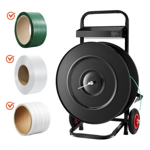 VEVOR Abrollwagen, passend für PET/PP/Polyester-Umreifungsrollen mit 203/406 mm Kerngröße, Umreifungsspender mit verbessertem Bremssystem, integrierte geräumige Ablage für Werkzeuge