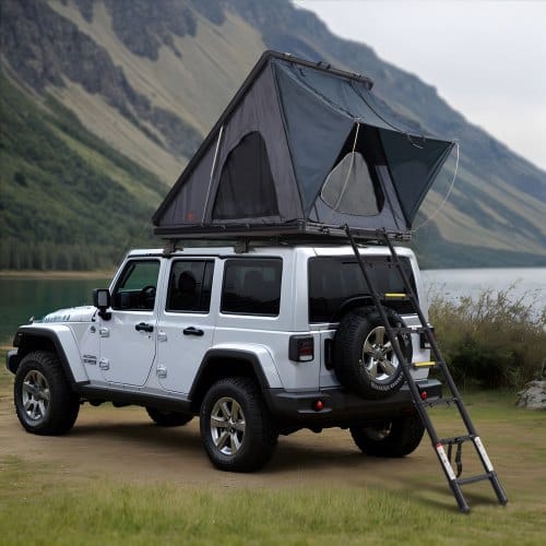 VEVOR Dachzelt mit Hartschale Autozelt Camping für 2–3 Personen, Hartschalen-Dachzelt mit verstellbarer Teleskopleiter, dicker Matratze wasserdicht winddicht für Jeep SUV Van Pickup dreieckig Schwarz