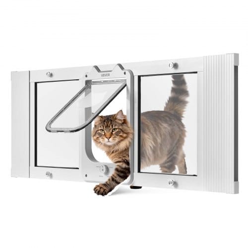 VEVOR Katzenklappe Katzentür Anpassbar an Fensterbreiten (889-1016 mm), Wetterfeste Haustiertür mit 4 sicheren Verriegelungsmodi & Aluminiumrahmen & Hochtransparentem Glas & Magnetverschluss, Weiß