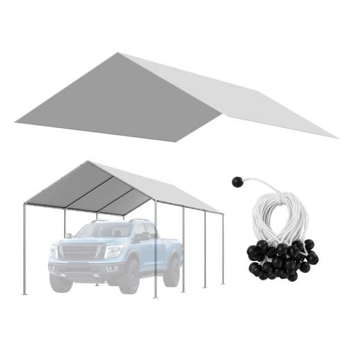 VEVOR Carport-Ersatzdach, 3,04 x 6 m, Garagenzeltplane, UV-beständige Autounterstandsplane, strapazierfähige Carport-Abdeckung mit Ballfangnetzen, grau, Rahmen nicht im Lieferumfang enthalten