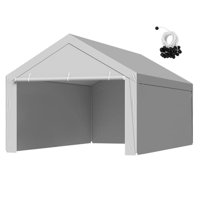 VEVOR Carport-Ersatzdach, 3,65x6,09 m, tragbare Garagenzeltplane mit Seitenwänden, UV-beständig, strapazierfähige Autounterstandsplane, grau, Rahmen nicht im Lieferumfang enthalten