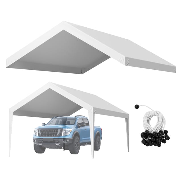 VEVOR Carport-Ersatzdach, 3,65 x 6,09 m, tragbare Garagenzeltplane, UV-beständige Autounterstandsplane, strapazierfähige Carport-Abdeckung, weiß, Rahmen nicht im Lieferumfang enthalten