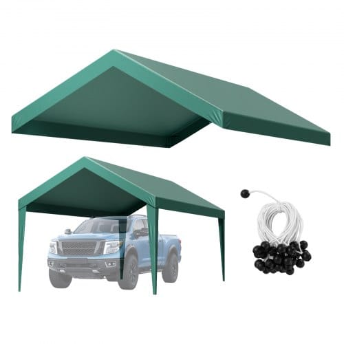 VEVOR Carport-Ersatzdach, 3x6 m, tragbare Garagenzeltplane, UV-beständige Autounterstandsplane, strapazierfähige Abdeckung mit Ballfangnetzen, dunkelgrün, Rahmen nicht im Lieferumfang enthalten