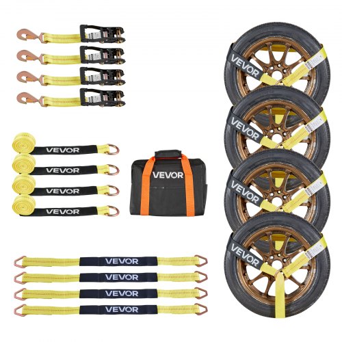 VEVOR Radspanngurt Befestigungsgurt (50,8 x 3657,6 mm) mit Federhaken & 4540 kg Zugfestigkeit & 1512 kg Tragfähigkeit, Motorrad-Spannsystem Radsicherungsgurt Reifengurt für SUVs Anhänger