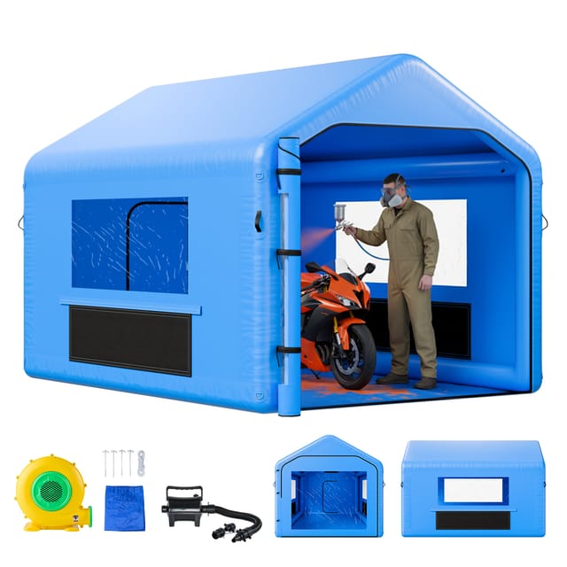 VEVOR aufblasbare Lackierkabine Spritzkabine 4 x 3 x 2,8 m, Lackierkabinenzelt mit 750 W Gebläse & Luftfiltersystem, Dreieckdach, PVC, Spritzlackierung für Metallteile von Kraftfahrzeugen