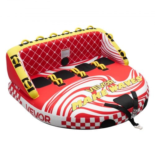 VEVOR Towable Tube für Boote, Wassersport-Schleppreifen für 4 Personen, bis 308 kg Tragfähigkeit, mit 2 Zugpunkten, Nylonhülle, Gepolsterten Griffen und Sicherheitsventil, für Seen, Flüsse, Rot