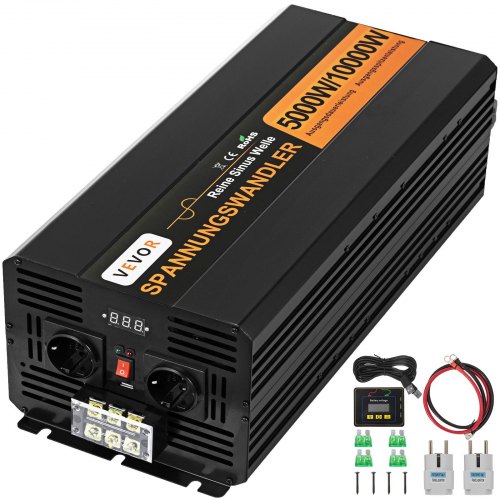 VEVOR 230V Spannungswandler Wechselrichter, 5000W Reiner Sinuswellen Wechselrichter, 24V DC Pure Sine Wave Power, Reiner Sinuswellen Wechselrichter