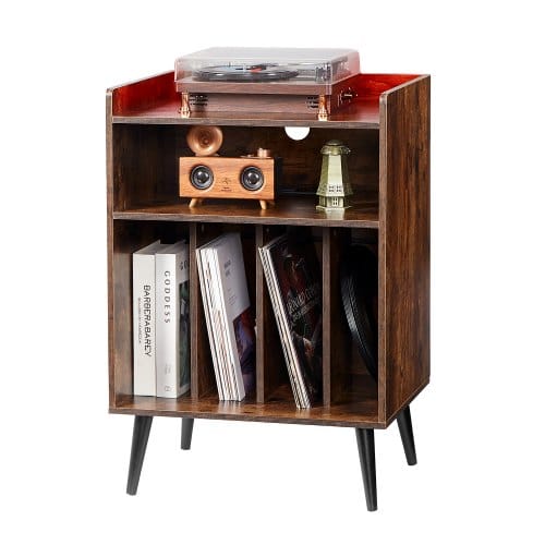 VEVOR Schallplattenaufbewahrung 3-stufiger Plattenspielerständer für bis zu 150 Alben, hölzerner Aufbewahrungsschrank für Vinyl-Schallplatten mit Ausstellungsregal für Schlafzimmer Wohnzimmer