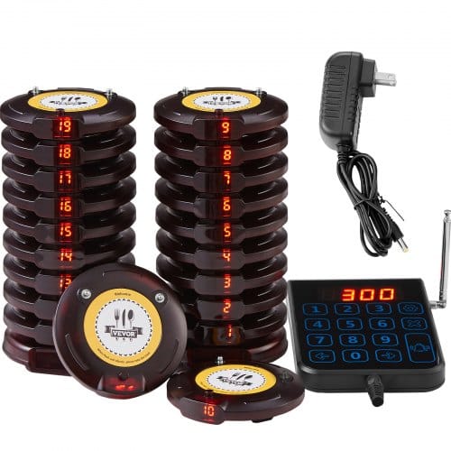 VEVOR Restaurant-Pager-System, Kabelloses Warteschlangensignal mit 500 m Effektiver Reichweite in Offenem Gelände, Piepser zur Rufannahme von Gästen mit Vibration und Blinken, 20 Pager für Imbisswagen