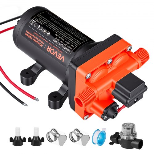 VEVOR Membranpumpe, 12 V DC, 22,7 L/min, selbstansaugende 4-Kammer-Membranwasserpumpe mit automatischem Druckschalter, 4,8 bar Druck, für Wohnmobil, Wohnwagen, Schiff, Yacht, Autowäsche