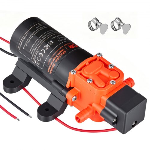 VEVOR Membranpumpe, 12 V DC, 4,5 L/min, selbstansaugende 2-Kammer-Membranwasserpumpe mit 2 Schlauchschellen, 5,5 bar max. Druck, leiser Betrieb, für Wohnmobil, Wohnwagen, Boot, Gartenbewässerung