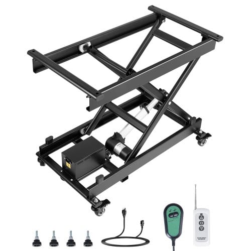 VEVOR Elektrischer Hubtisch 76x44 cm, 150 kg Tragkraft, Scherenhubtisch, 200 bis 710 mm höhenverstellbare Hebebühne, Couchtischlift mit 4 Rädern, für Materialhandhabung und Transport, Schwarz