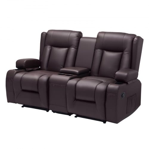 VEVOR Loveseat Relaxsofa verstellbare Liegecouch mit Mittelkonsole, Relaxsofa aus PU-Kunstleder mit USB-Anschlüssen & Getränkehaltern & Aufbewahrungstaschen, Liegesessel für Wohnzimmer/Wohnmobil