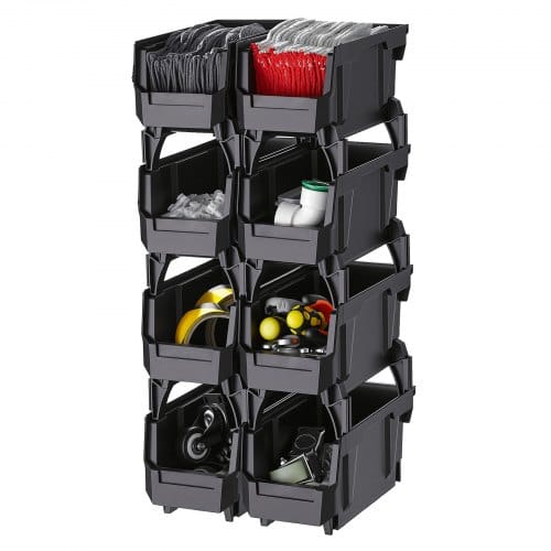 VEVOR Stapelboxen, 276x140x130 mm (8er-Pack), Sichtlagerboxen, Lagerboxen, Sichtlagerkasten zum Organisieren & Aufbewahren von Kleinteilen, Bürobedarf & anderem Zubehör, Schwarz
