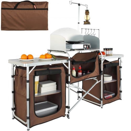 VEVOR Campingküche Campingschrank 174 x 176 x 46 cm, Tischküche mit Lampenmast & Haken Reiseküche, Faltbar Outdoor Küchenbox Aluminiumgestell Küchenschrank Campingkocher für Camping, Picknick usw.