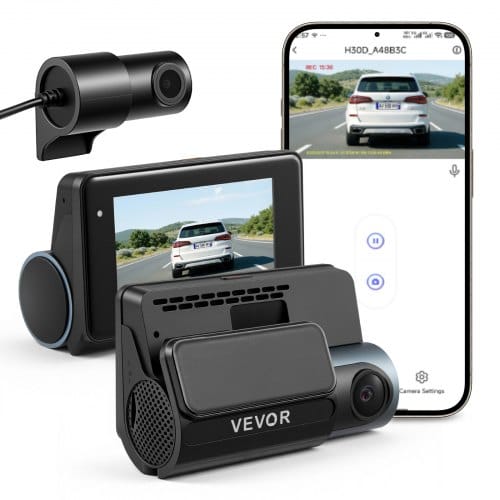 VEVOR 4K Dashcam Auto Vorne und Hinten, 1080p Dual-Autokamera mit Integriertem GPS & G-Sensor, WLAN App-Steuerung 3 Zoll Bildschirm 123° + 125° Weitwinkel Loop-Aufnahme Parkmodus Schwarz